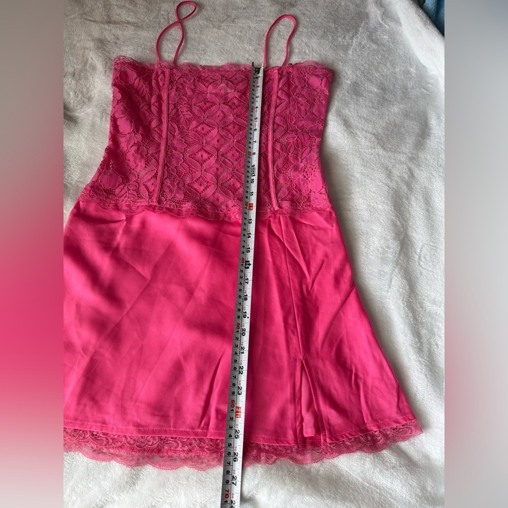 Meshki Hot Pink Lace Slip Mini Dress Size Large Satin Lace Party Date Night - Picture 12 of 15